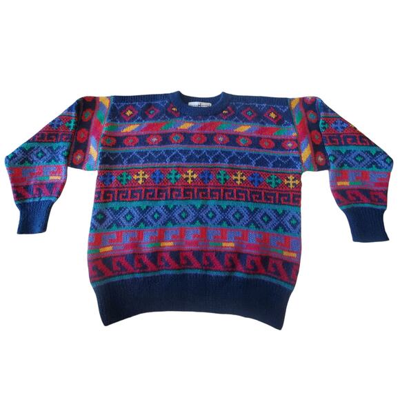 VTG Peruvian Connection Sweater M 100% Alpaca Bolivia Handmade Ethnic Geometric - Picture 2 of 12